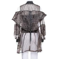 Pre Owned Fendi Black & Brown Organza Zucca Monogram Sheer Cold Shoulder Jacket M