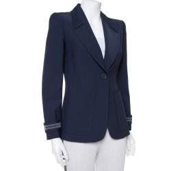 Pre Owned Fendi Navy Blue Wool Blend Striped Cuff Detail Tailored Blazer S