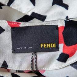 Pre Owned بلوزة فندي حرير ذهبي مطبوع حواف غاذيرد مقاس صغير - سمول 