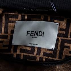 Pre Owned Fendi Brown Zucca Monogram Jacquard Ruched Cropped Bomber Jacket S 