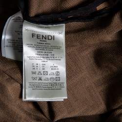 Pre Owned Fendi Brown Zucca Monogram Jacquard Ruched Cropped Bomber Jacket S 