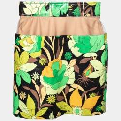 Pre Owned Fendi Green Floral Printed Coated Cotton Tulle Band Mini Skirt S