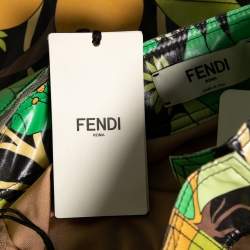 Pre Owned Fendi Green Floral Printed Coated Cotton Tulle Band Mini Skirt S