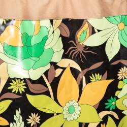 Pre Owned Fendi Green Floral Printed Coated Cotton Tulle Band Mini Skirt S