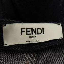 مملوكة مسبقًا Fendi Blue Denim Palm Logo Embroidered A-Line Midi Skirt S