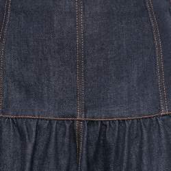 مملوكة مسبقًا Fendi Blue Denim Palm Logo Embroidered A-Line Midi Skirt S