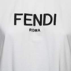 Pre Owned Fendi White Logo Embroidered Cotton T-Shirt L