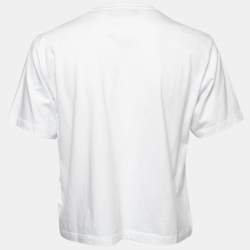 Pre Owned Fendi White Logo Embroidered Cotton T-Shirt L