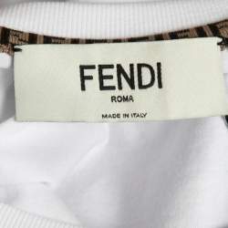 Pre Owned Fendi White Logo Embroidered Cotton T-Shirt L