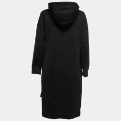 Pre Owned Fendi Black Cotton Logo Embroidered Pearl Long Hoodie S