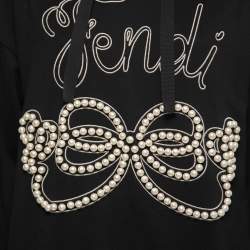 Pre Owned Fendi Black Cotton Logo Embroidered Pearl Long Hoodie S