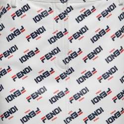 Pre Owned Fendi White All Over Logo Print Leather Mini Skirt M
