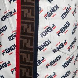 Pre Owned Fendi White All Over Logo Print Leather Mini Skirt M