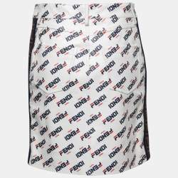Pre Owned Fendi White All Over Logo Print Leather Mini Skirt M
