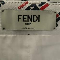 Pre Owned Fendi White All Over Logo Print Leather Mini Skirt M