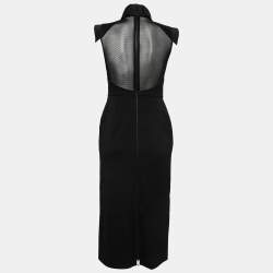 Pre Owned Fendi Black Wool & Mesh Insert Collared Midi Dress S