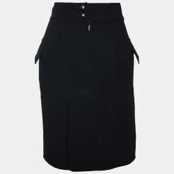 Pre Owned Fendi Black Wool Military Button Detail Pencil Skirt M