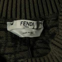Pre Owned Fendi Green Zucca Monogram Intarsia Knit Pencil Skirt XS