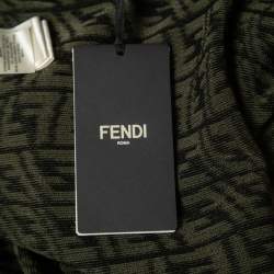 Pre Owned Fendi Green Zucca Monogram Intarsia Knit Pencil Skirt XS