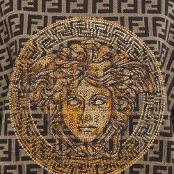 Pre Owned Fendi X Versace Fendace Brown Logo Monogram & Studded Wool Knit Sweatshirt M