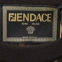 Pre Owned Fendi X Versace Fendace Brown Logo Monogram & Studded Wool Knit Sweatshirt M