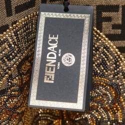 Pre Owned Fendi X Versace Fendace Brown Logo Monogram & Studded Wool Knit Sweatshirt M