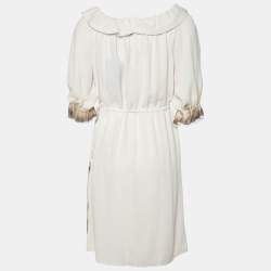 Pre Owned Fendi Cream Silk Crepe Ruffled Mini Dress M