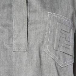 Pre Owned Fendi Grey Cotton Half Button Top S