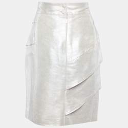 Pre Owned Fendi Vintage Gold Lurex Silk Tiered Mini Skirt M