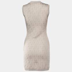 Pre Owned Fendi Greige FF Motif Knit Sleeveless Fitted Dress S