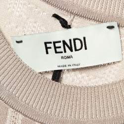 Pre Owned Fendi Greige FF Motif Knit Sleeveless Fitted Dress S