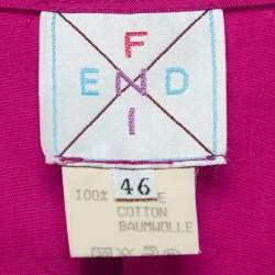 Pre Owned Fendi Vintage Pink Logo Embroidered Cotton Buttoned Midi Dress L
