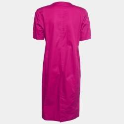 Pre Owned Fendi Vintage Pink Logo Embroidered Cotton Buttoned Midi Dress L