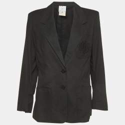 Pre Owned Fendi Vintage Black Logo Embroidered Cotton Single Breasted Blazer L