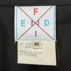 Pre Owned Fendi Vintage Black Logo Embroidered Cotton Single Breasted Blazer L