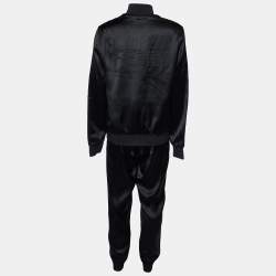 Fendi Black Satin Logo Embroidered Track Suit M