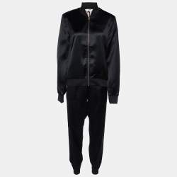 Fendi Black Satin Logo Embroidered Track Suit M