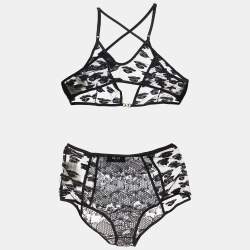 Fendi Black Embroidered Tulle Lingerie Set L