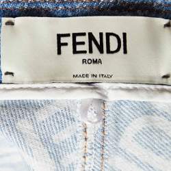 Pre Owned Fendi Blue Denim FF Baguette Cargo Shorts S