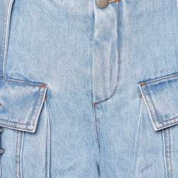 Pre Owned Fendi Blue Denim FF Baguette Cargo Shorts S