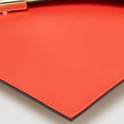 Fendi Beige/Red Leather FF Diamond Flat Pouch 