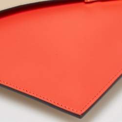 Fendi Beige/Red Leather FF Diamond Flat Pouch 