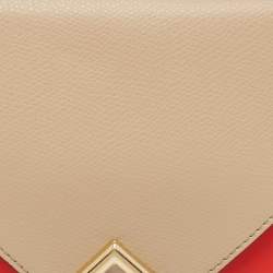 Fendi Beige/Red Leather FF Diamond Flat Pouch 