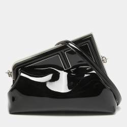 Pre Owned Fendi Black Patent Leather Midi First Bag