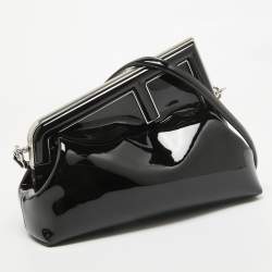 Pre Owned Fendi Black Patent Leather Midi First Bag