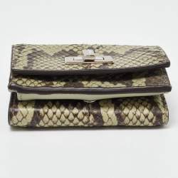 Pre Owned Fendi Green/Brown Elaphe Trifold Wallet