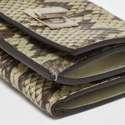 Pre Owned Fendi Green/Brown Elaphe Trifold Wallet