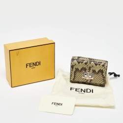 Pre Owned Fendi Green/Brown Elaphe Trifold Wallet