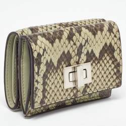 Pre Owned Fendi Green/Brown Elaphe Trifold Wallet