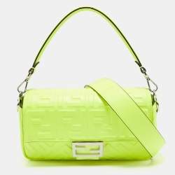 Fendi Neon Green Zucca Embossed Leather Baguette Flap Bag Fendi TLC